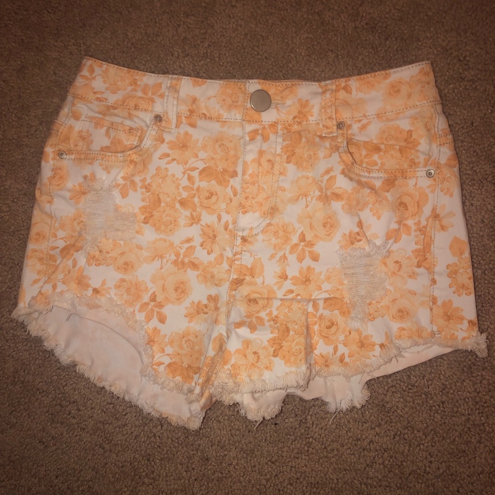 Boho floral denim shorts high waisted